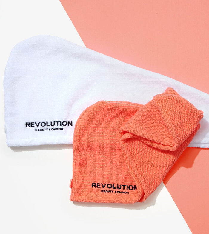 Revolution Haircare - Pacote de toalha de microfibra para cabelo - Branco e Coral